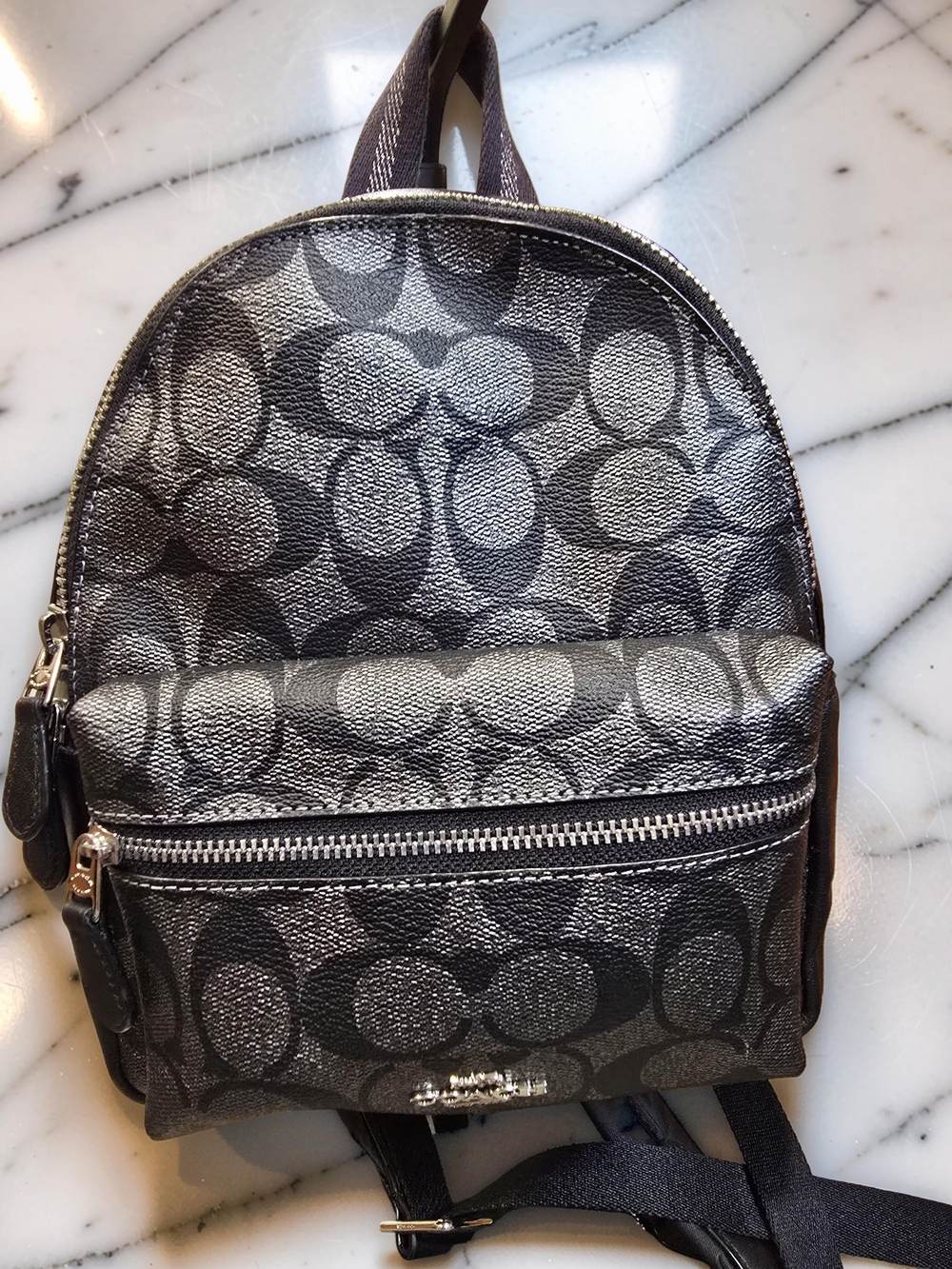 Coach Mini Charlie Backpack in Signature Metallic Canvas